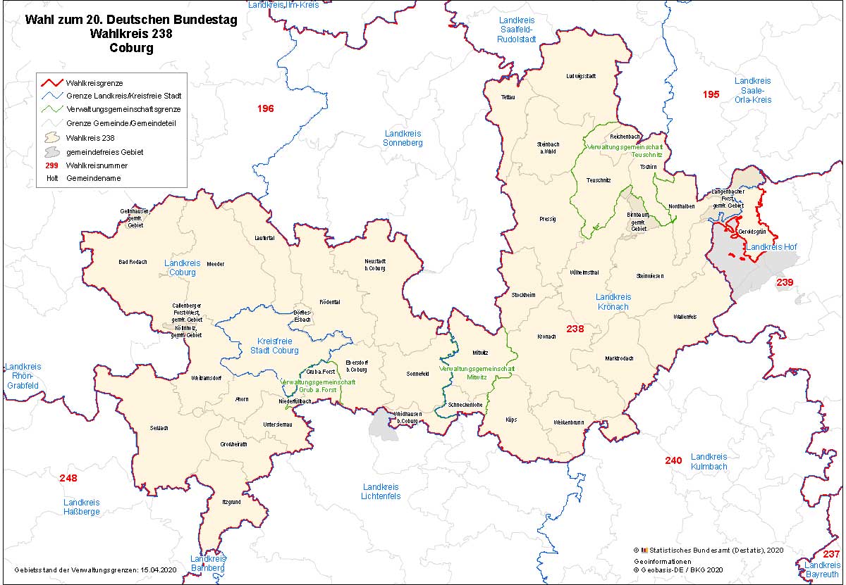 Gebiet Bundestagswahlkreis Coburg zur BTW21